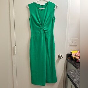Mango Green Sheath Midi Dress Crew Neck Sleeveless